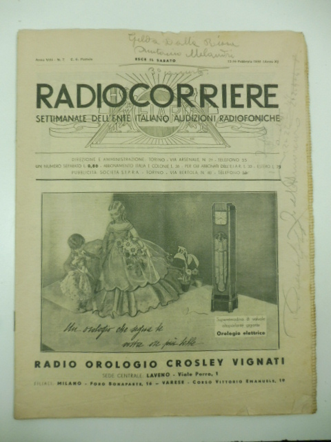 Radiocorriere. Settimanale dell'Ente Italiano audizioni radiofoniche, anno VIII, n. 7
